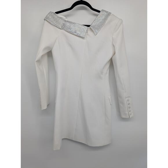 NWD L'Agence Dorothea Embellished Asymmetric Blazer Mini Dress Sz S White #4E502 - Picture 6 of 13